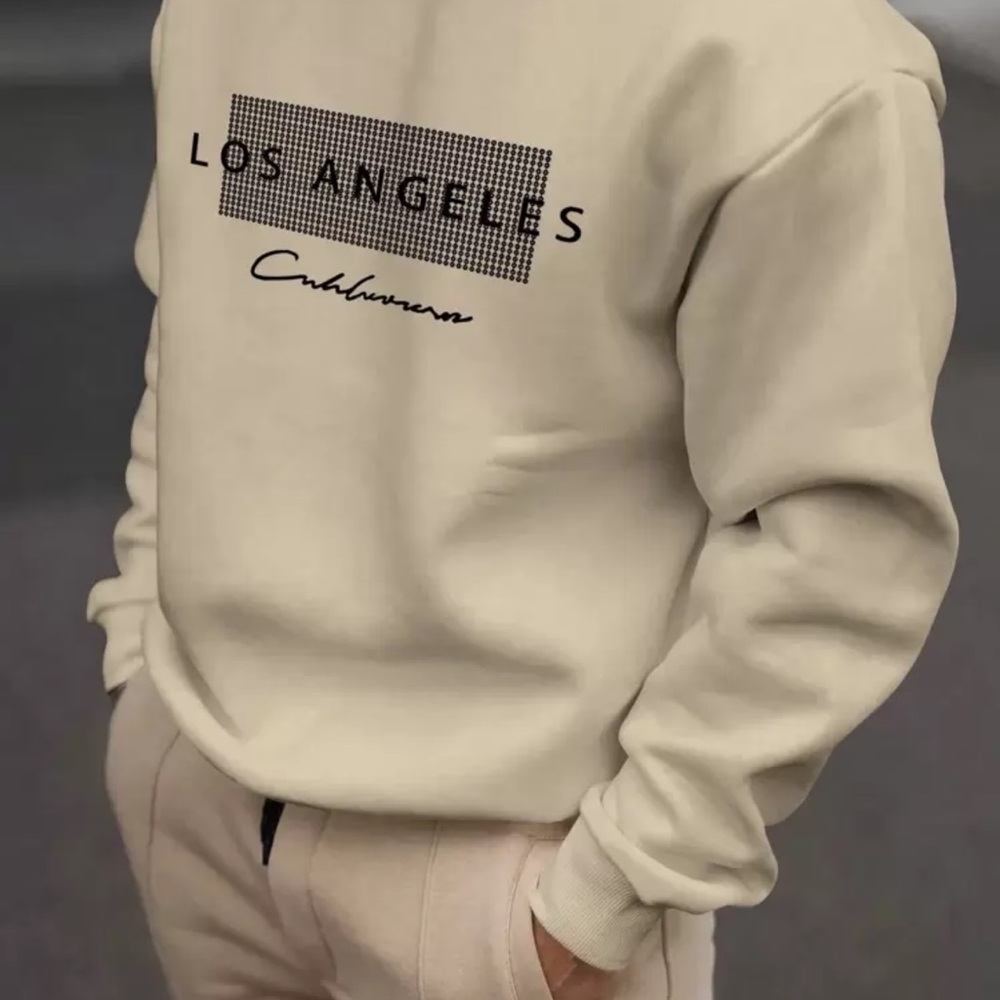 Men's Letter Print Casual Crew Neck Long Sleeve Loose Sweatshirt
